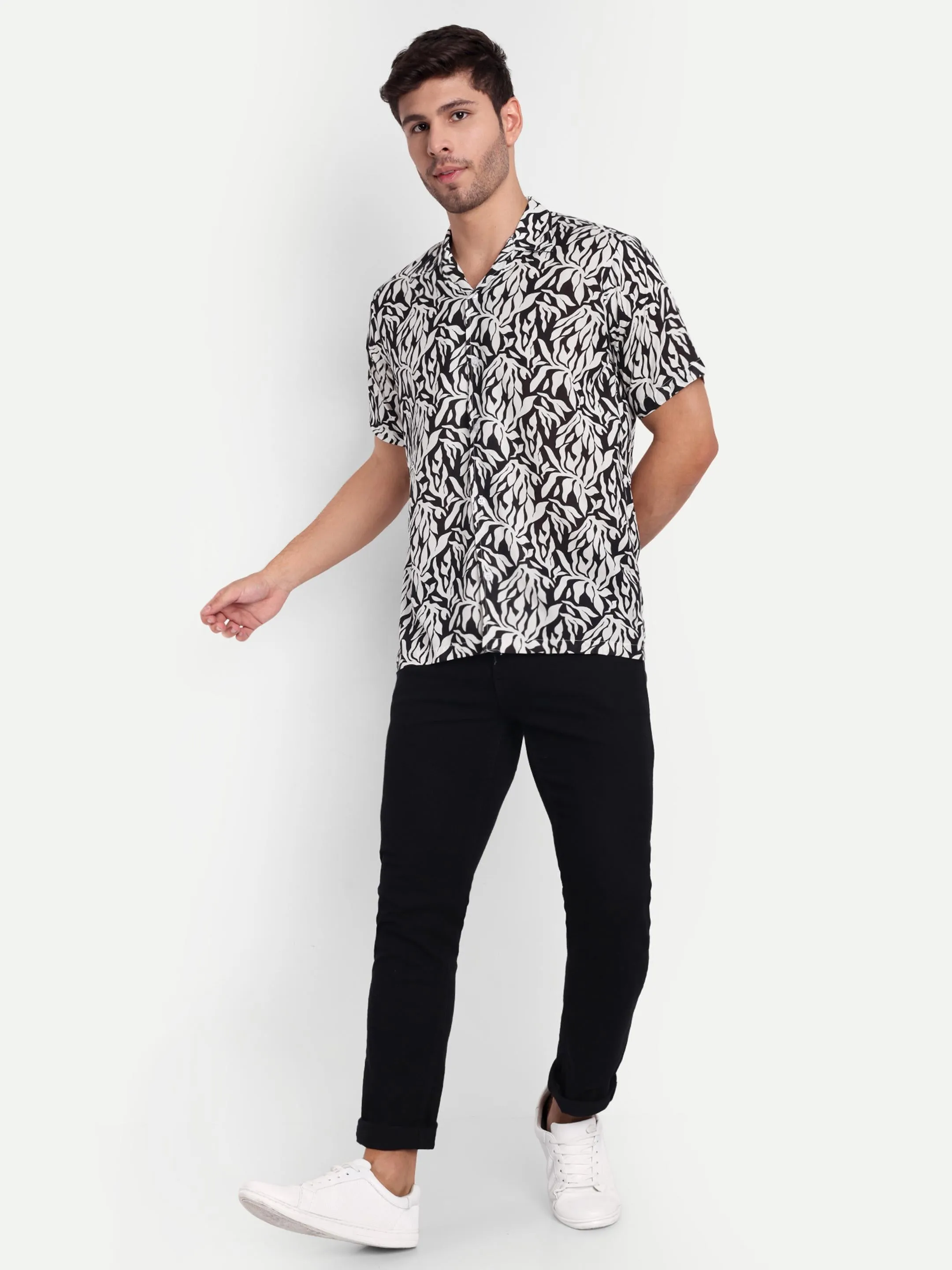 White Leaf Half Sleeve Shirt