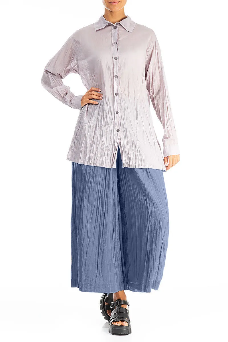 Wide Blue Nova Crumpled Cotton Trousers
