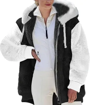 Winter Coat Women With Hood,Womens Oversized Fuzzy Fleece Jacket Full Zip Up Hoodie 2024 Winter Warm Sherpa Jackets