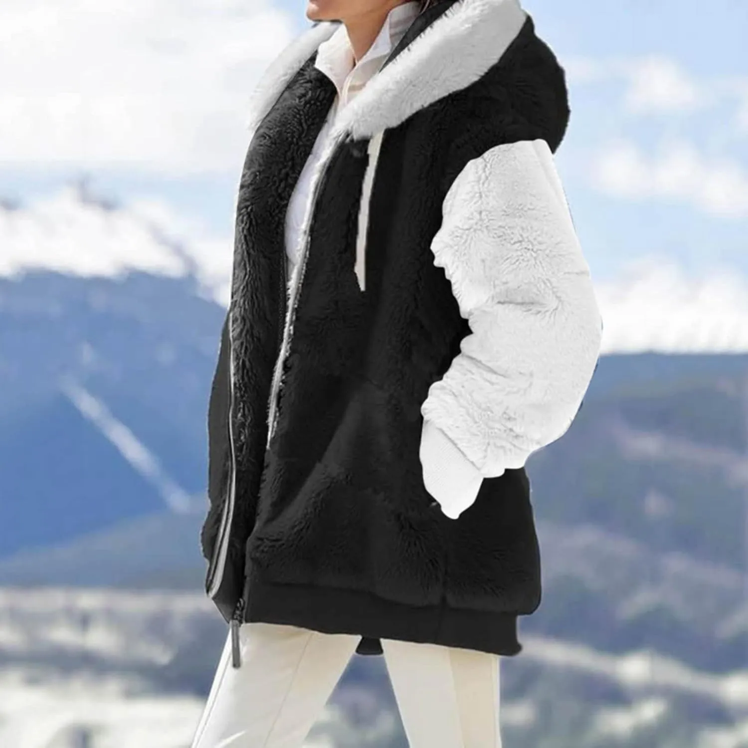 Winter Coat Women With Hood,Womens Oversized Fuzzy Fleece Jacket Full Zip Up Hoodie 2024 Winter Warm Sherpa Jackets