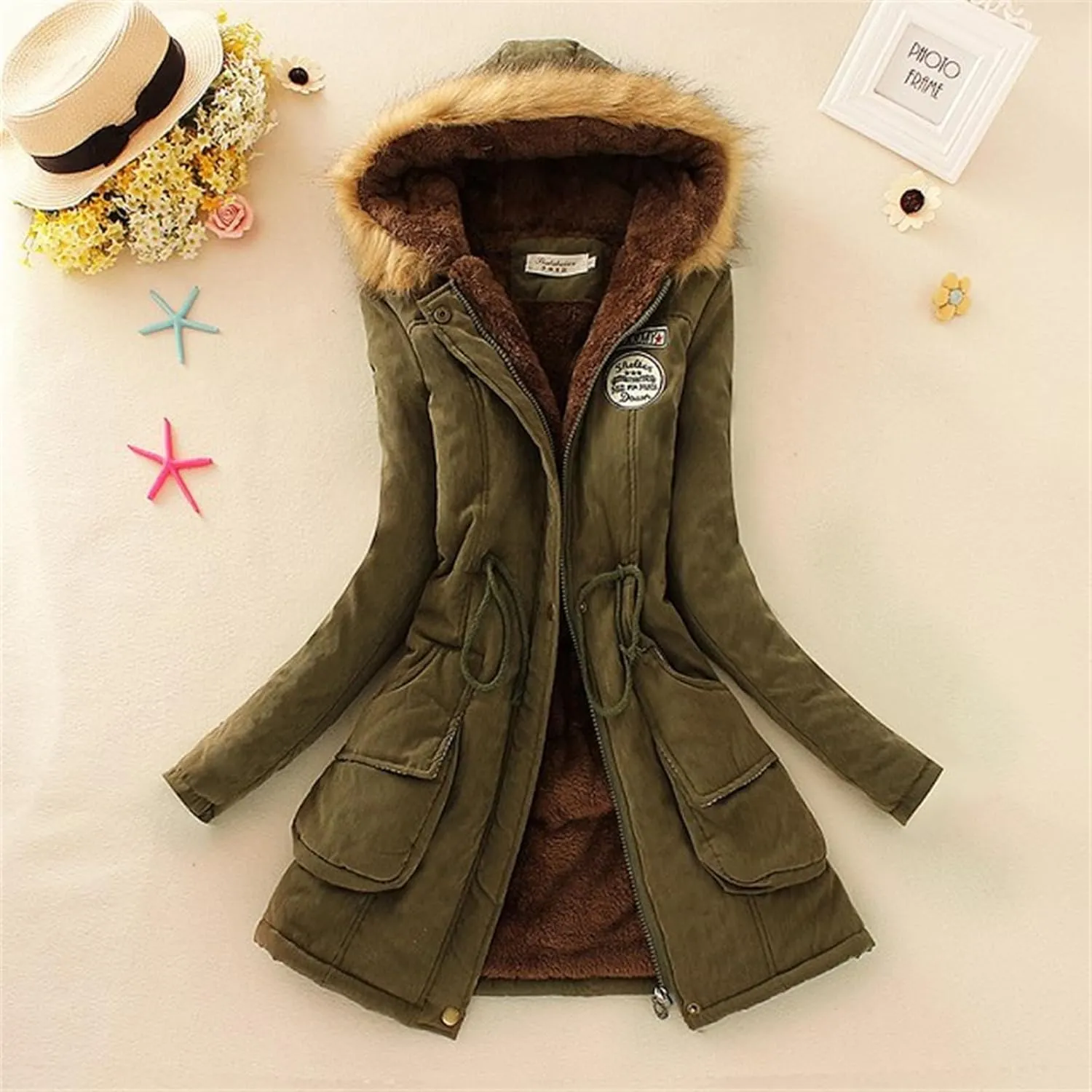 Winter Jackets for Women Warm Faux Lamb Wool Lined Jacket Coat Mid Length Thicken Padded Jacket
