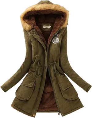 Winter Jackets for Women Warm Faux Lamb Wool Lined Jacket Coat Mid Length Thicken Padded Jacket