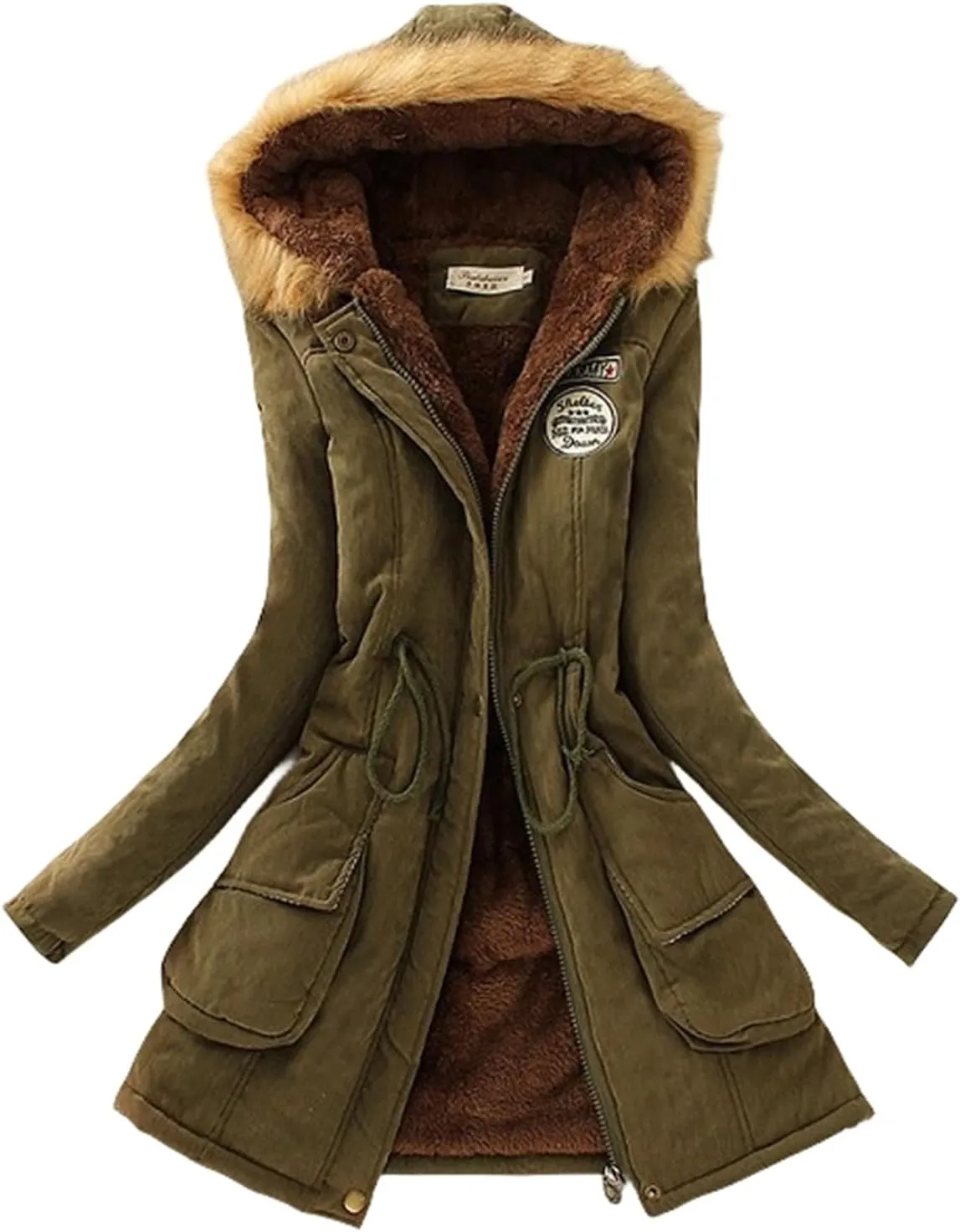 Winter Jackets for Women Warm Faux Lamb Wool Lined Jacket Coat Mid Length Thicken Padded Jacket
