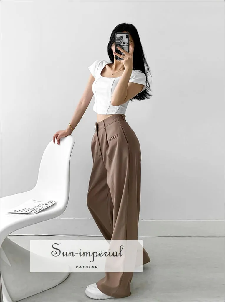 Women Khaki Pleated detail Wide Leg Tailored Trousers