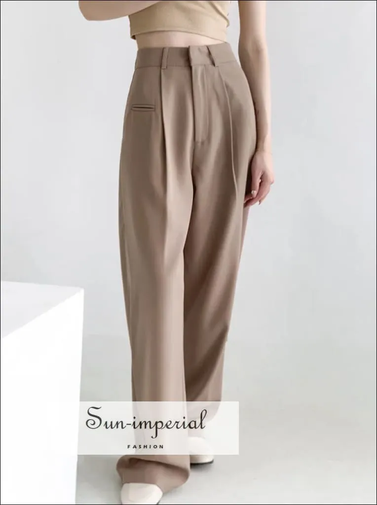 Women Khaki Pleated detail Wide Leg Tailored Trousers