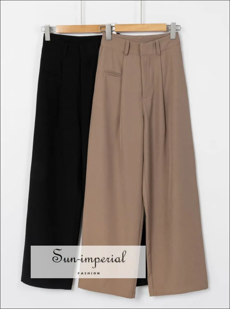 Women Khaki Pleated detail Wide Leg Tailored Trousers
