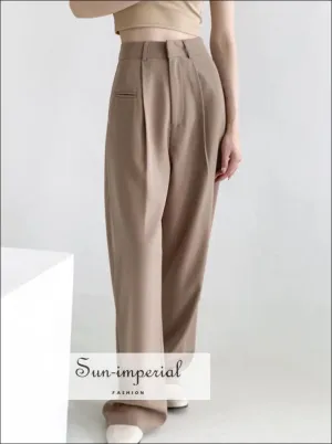 Women Khaki Pleated detail Wide Leg Tailored Trousers