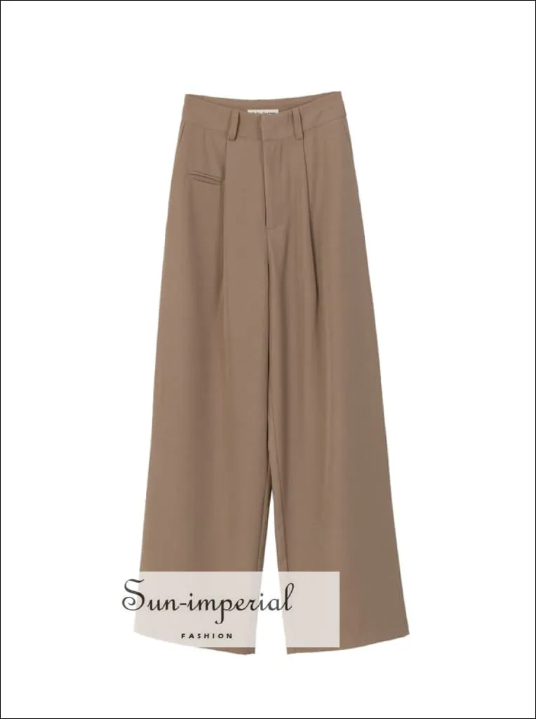 Women Khaki Pleated detail Wide Leg Tailored Trousers