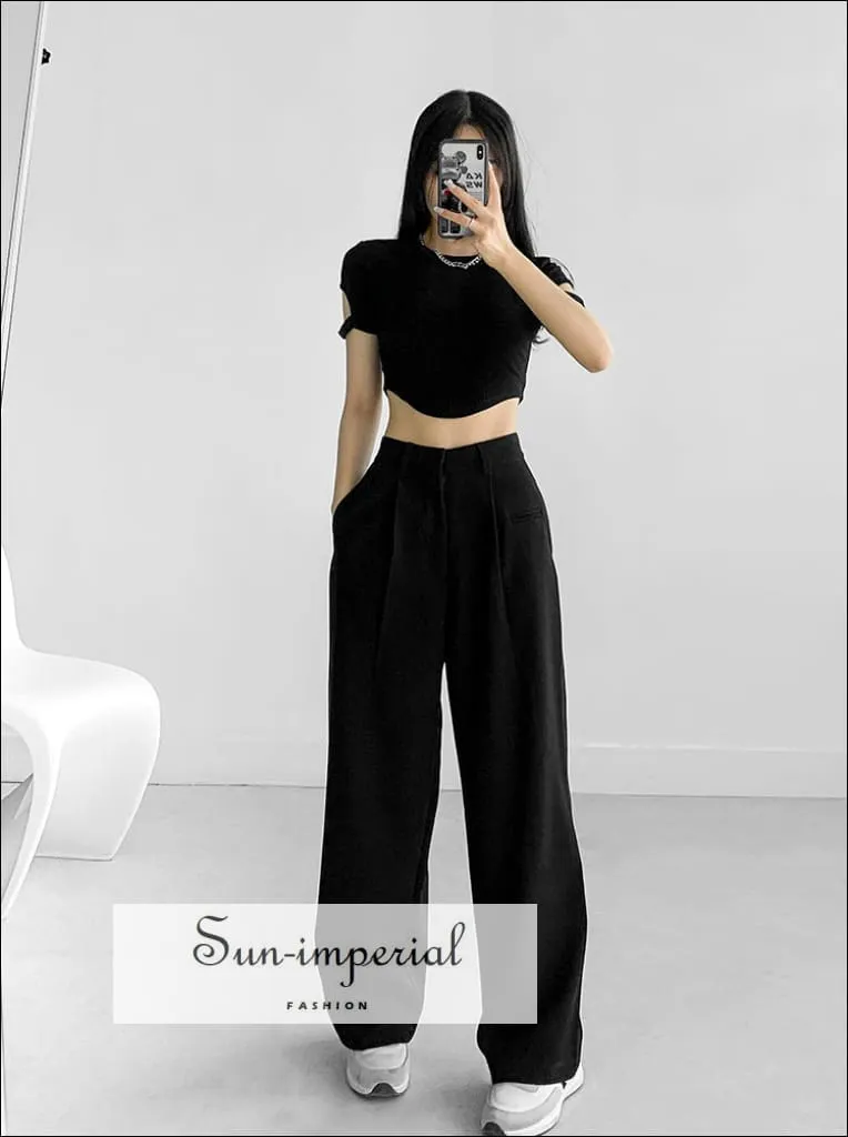 Women Khaki Pleated detail Wide Leg Tailored Trousers