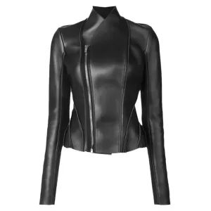 Women's Asymmetric Zip Leather Jacket – Stylish & Modern