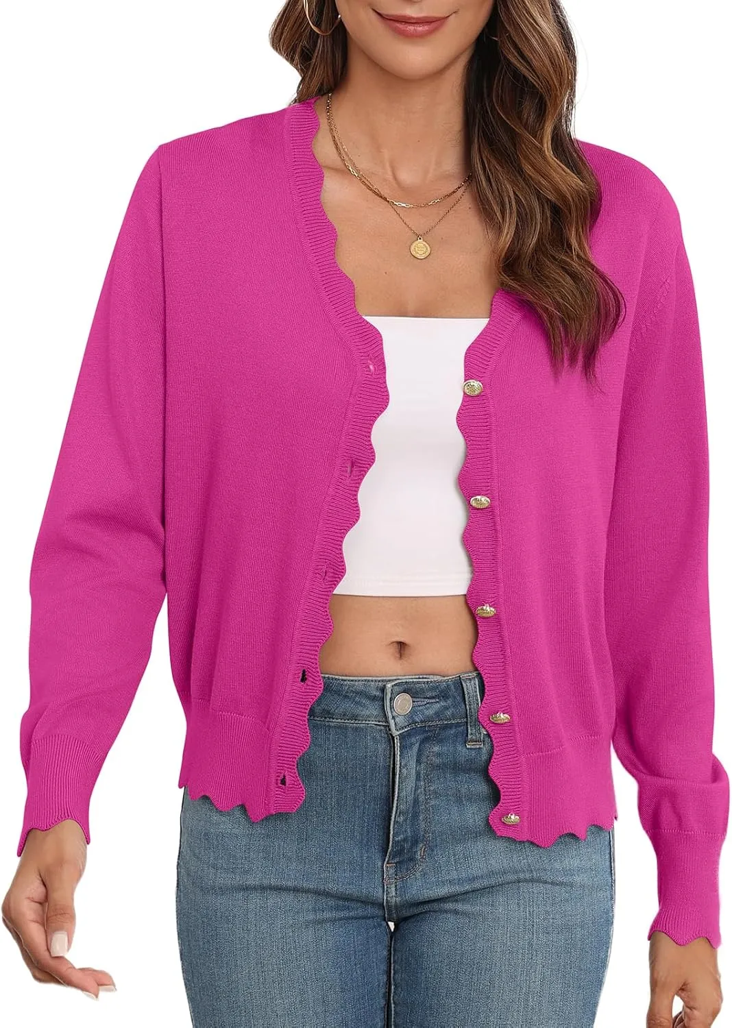 Women's Lightweight Cardigans Casual Long Sleeve V-Neck Button Print Sweaters Open Front Outerwear