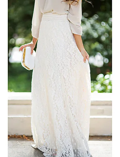 Women's Romantic Maxi Swing Skirts Solid Colored Lace