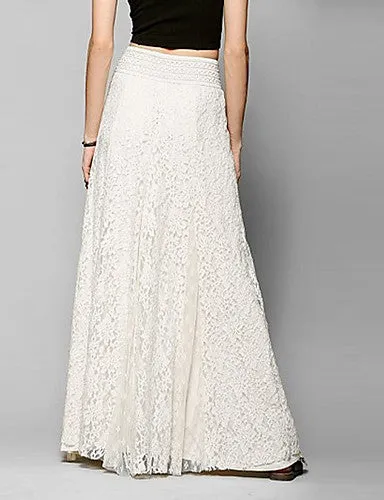 Women's Romantic Maxi Swing Skirts Solid Colored Lace