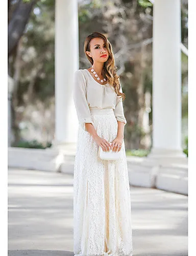 Women's Romantic Maxi Swing Skirts Solid Colored Lace