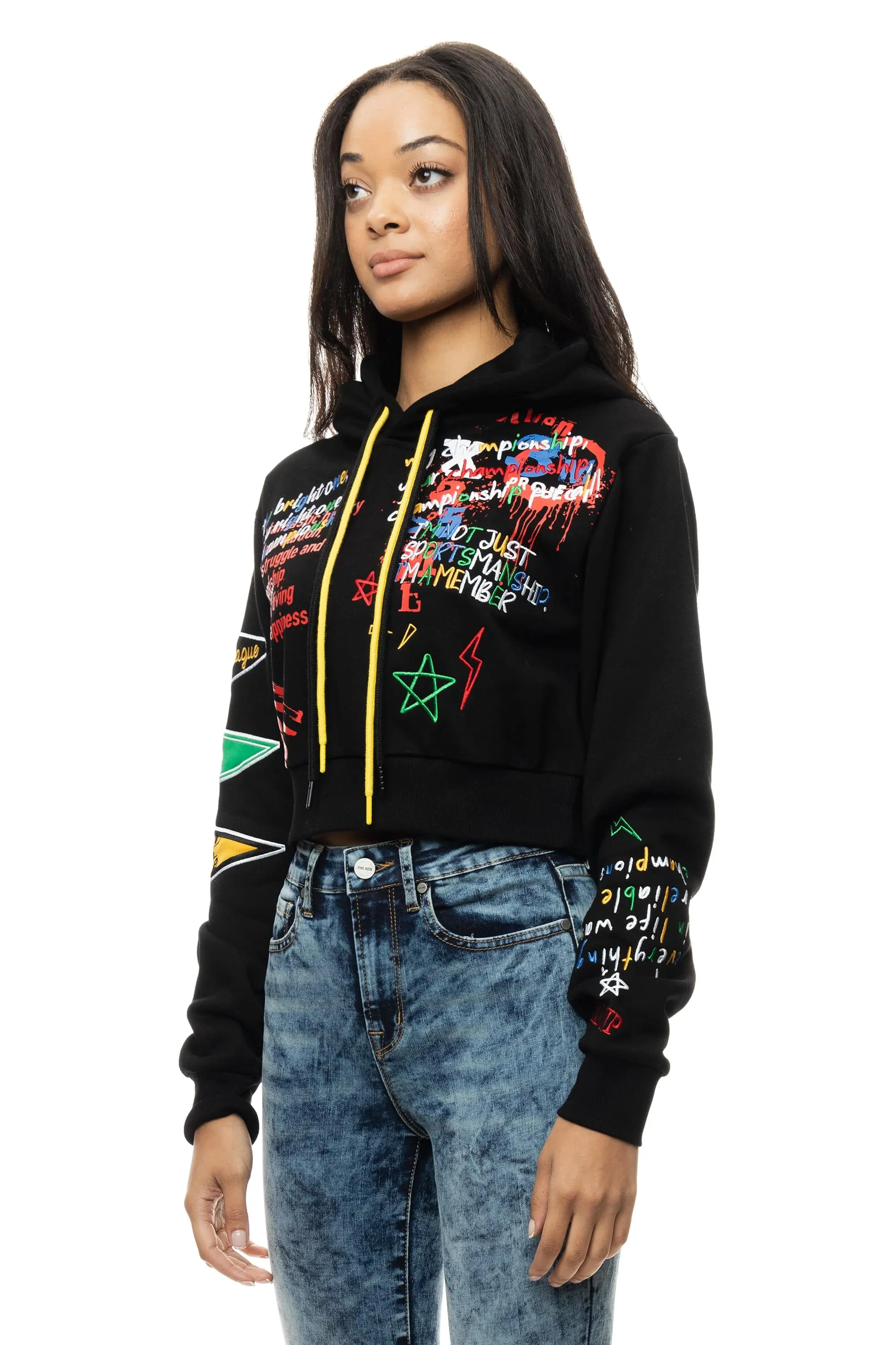 Women's Smoke Rise Red Relaxed Cropped Hoodie Black