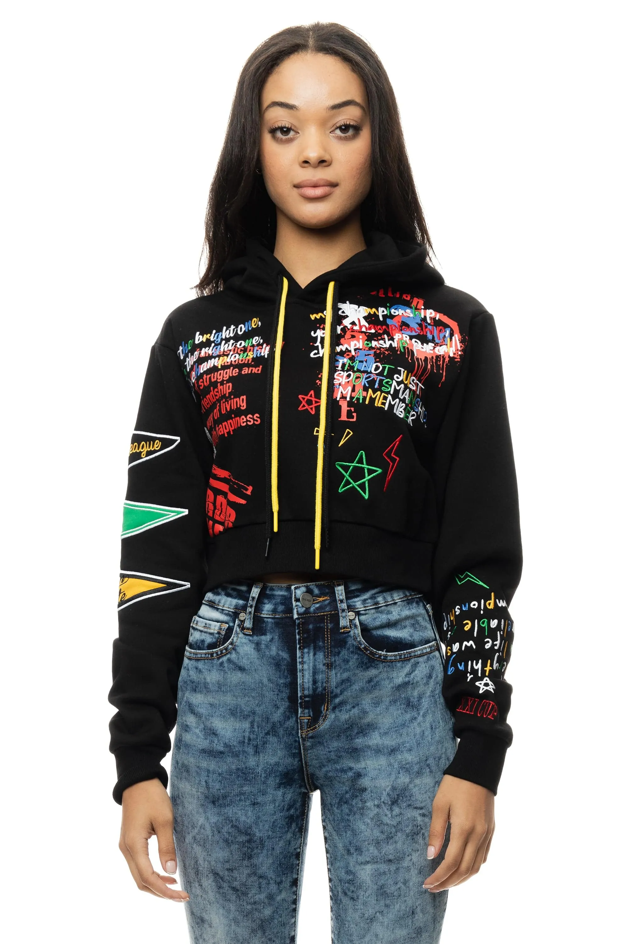 Women's Smoke Rise Red Relaxed Cropped Hoodie Black