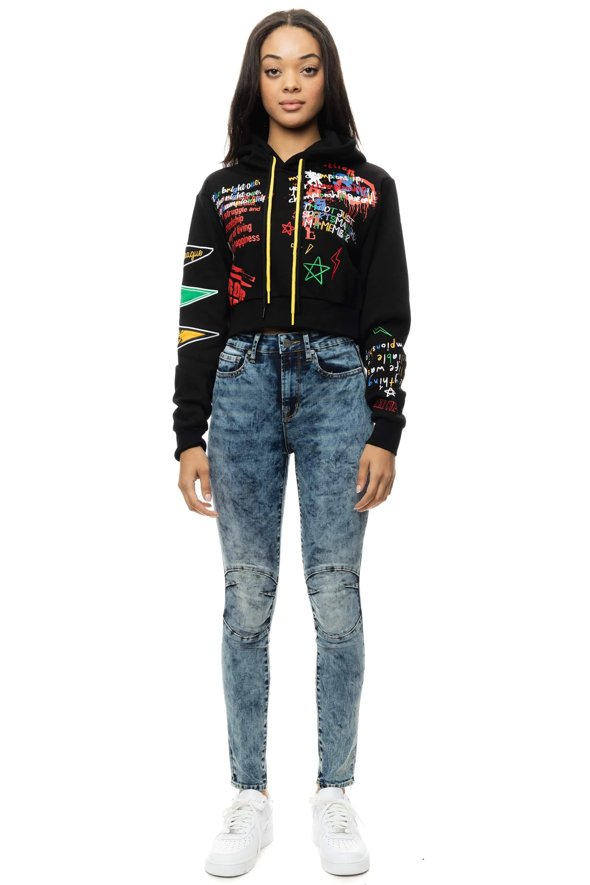 Women's Smoke Rise Red Relaxed Cropped Hoodie Black