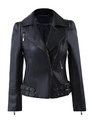 WOMEN’S ZIP UP MOTO BIKER LEATHER JACKET BY TJS