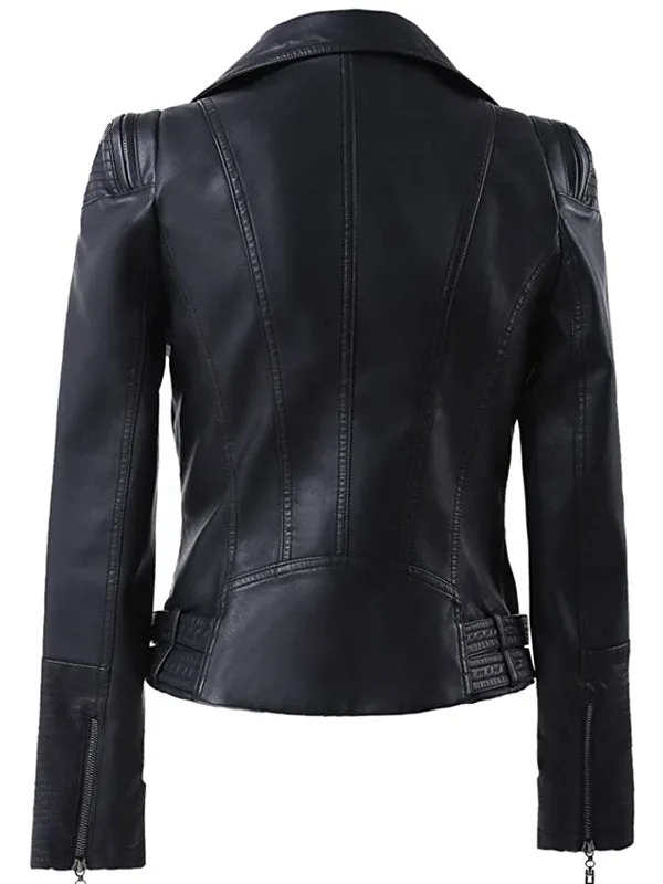 WOMEN’S ZIP UP MOTO BIKER LEATHER JACKET BY TJS