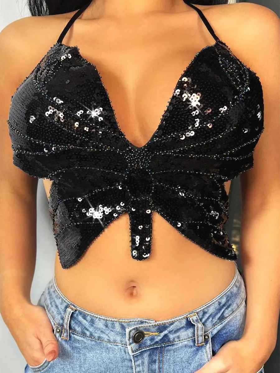 Y2K Pink Butterfly Halter Crop Top  Dazzle in Style
