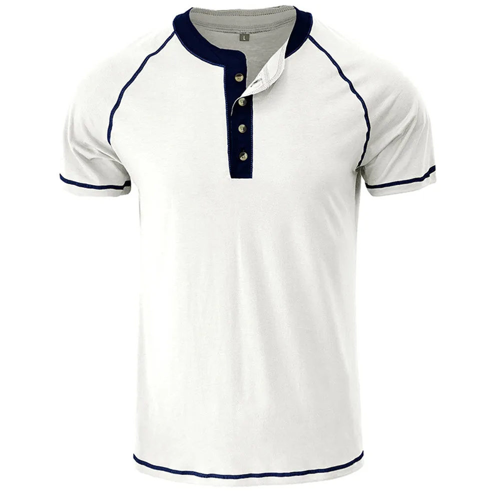 YESFASHION Men Shirts Henley Color Matching T-shirt