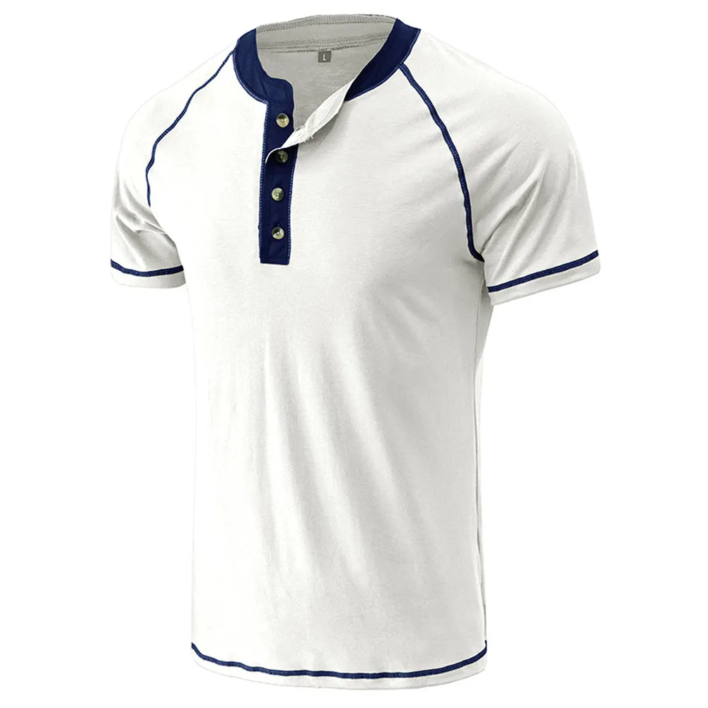 YESFASHION Men Shirts Henley Color Matching T-shirt